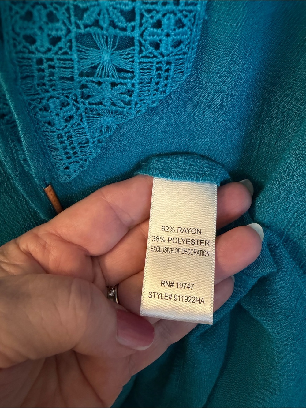 Counterparts Crinkle Blue Boho Tunic Top W/Lace & Bell Sleeveless Sz XL - Picture 5 of 5